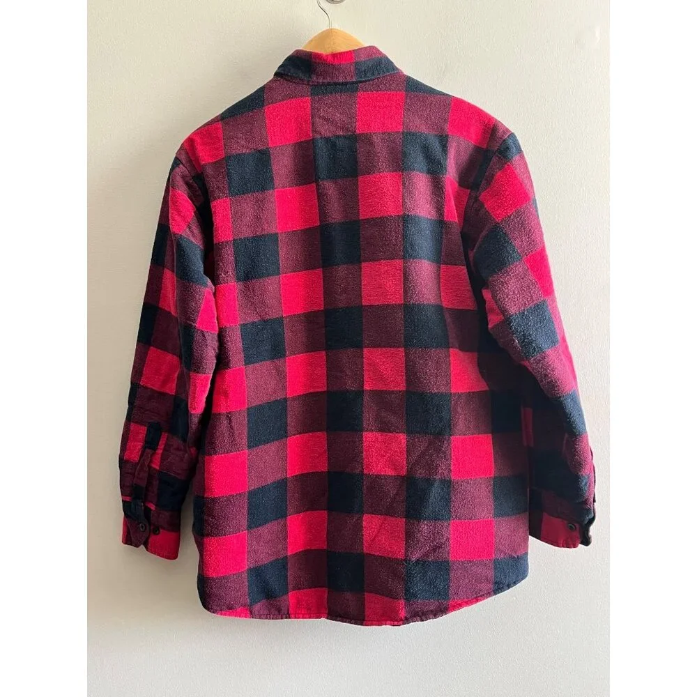 Ozark Trail Buffalo Plaid Flannel Shacket Mens L Red Quilted Lined 90s